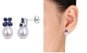 Macy's Freshwater Cultured Pearl (8-8.5mm), Sapphire (1 1/4 ct. t.w.) and Diamond Accent Earrings in 10k White Gold